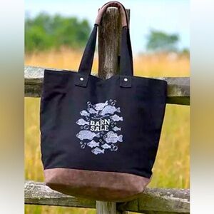 Mackenzie-Childs 🖤 Barn Sale Fish 🐟 Tote 2021! Suede Leather Base & Handles🖤